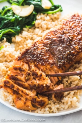 Honey Soy Sauce Glazed Salmon - An easy recipe that needs just 5 minutes of prep and 10 minutes in the oven. The salmon will turn out rich, moist, and buttery.