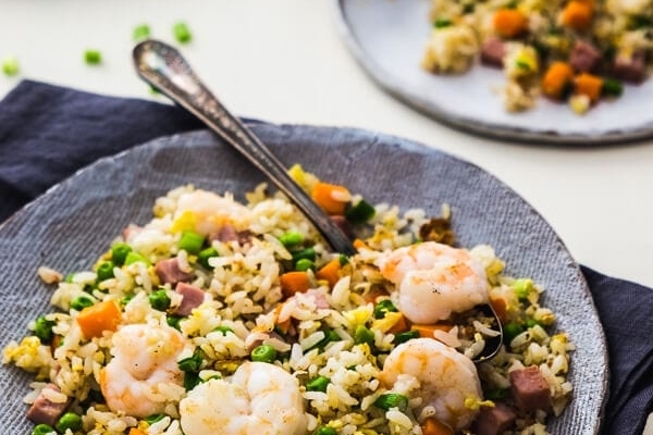 Shrimp Fried Rice (扬州炒饭, Yang Zhou Chao Fan) - A quick one-bowl meal that you can finish prepping and cooking in 15 minutes.