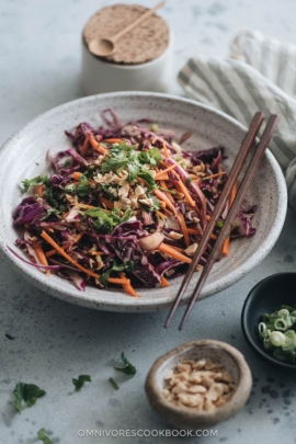 Chinese coleslaw made with purple cabbage and carrots