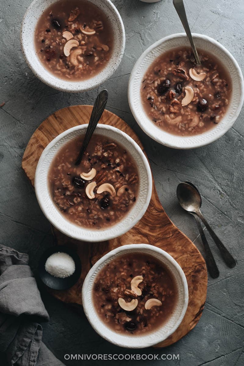 Eight treasure congee served in bowls