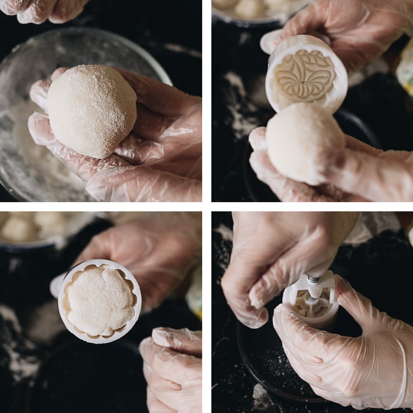 Molding snow skin mooncake