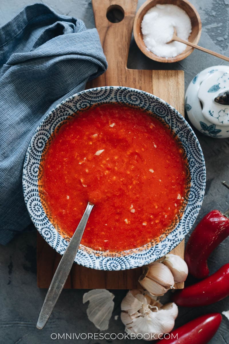 Homemade chili garlic sauce in a bowl