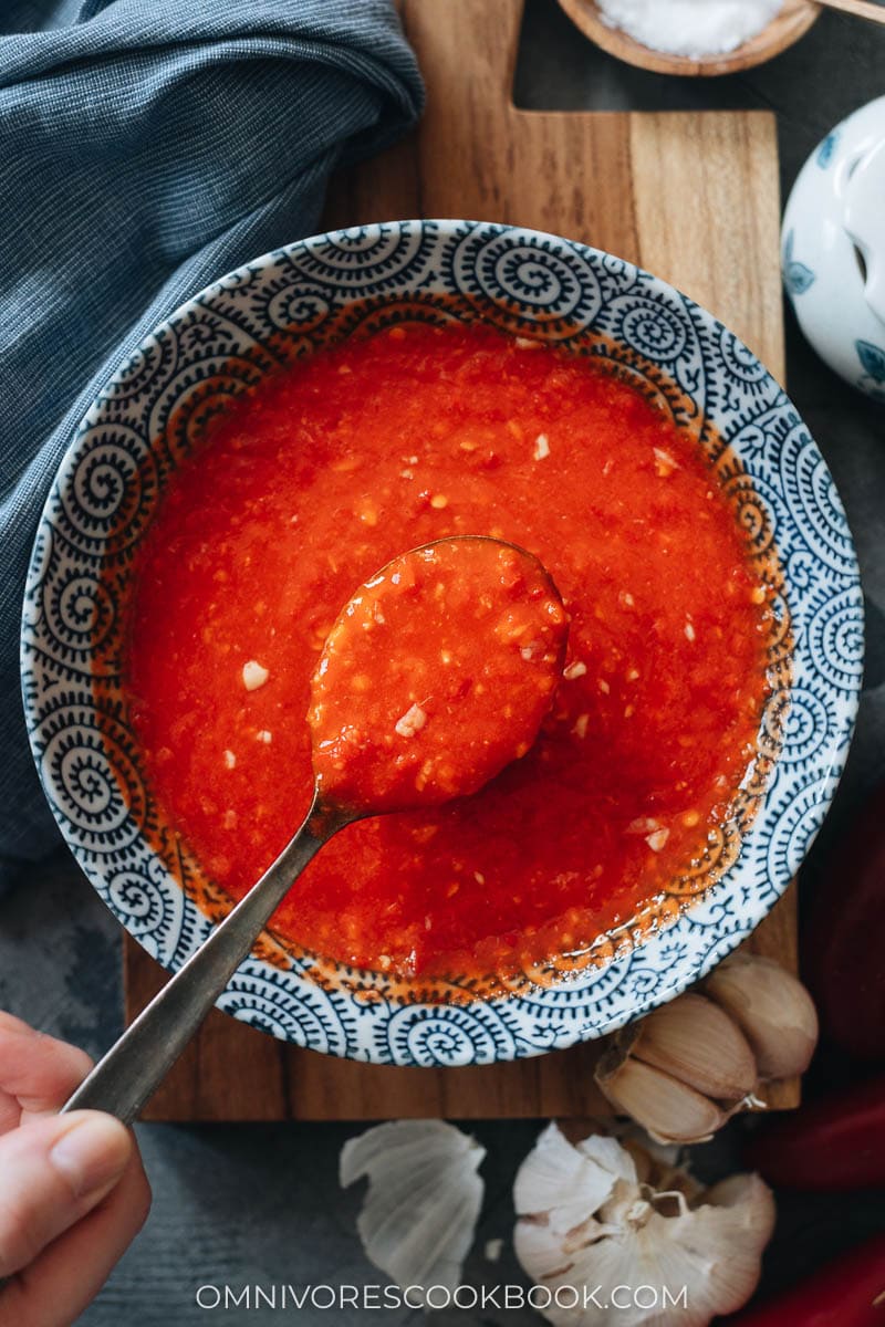 Spoonful of chili garlic sauce
