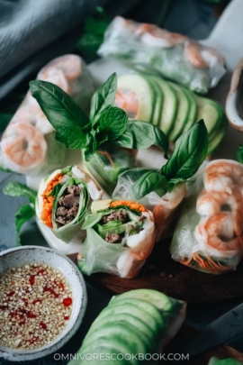 Fresh spring rolls with avocado and shrimp