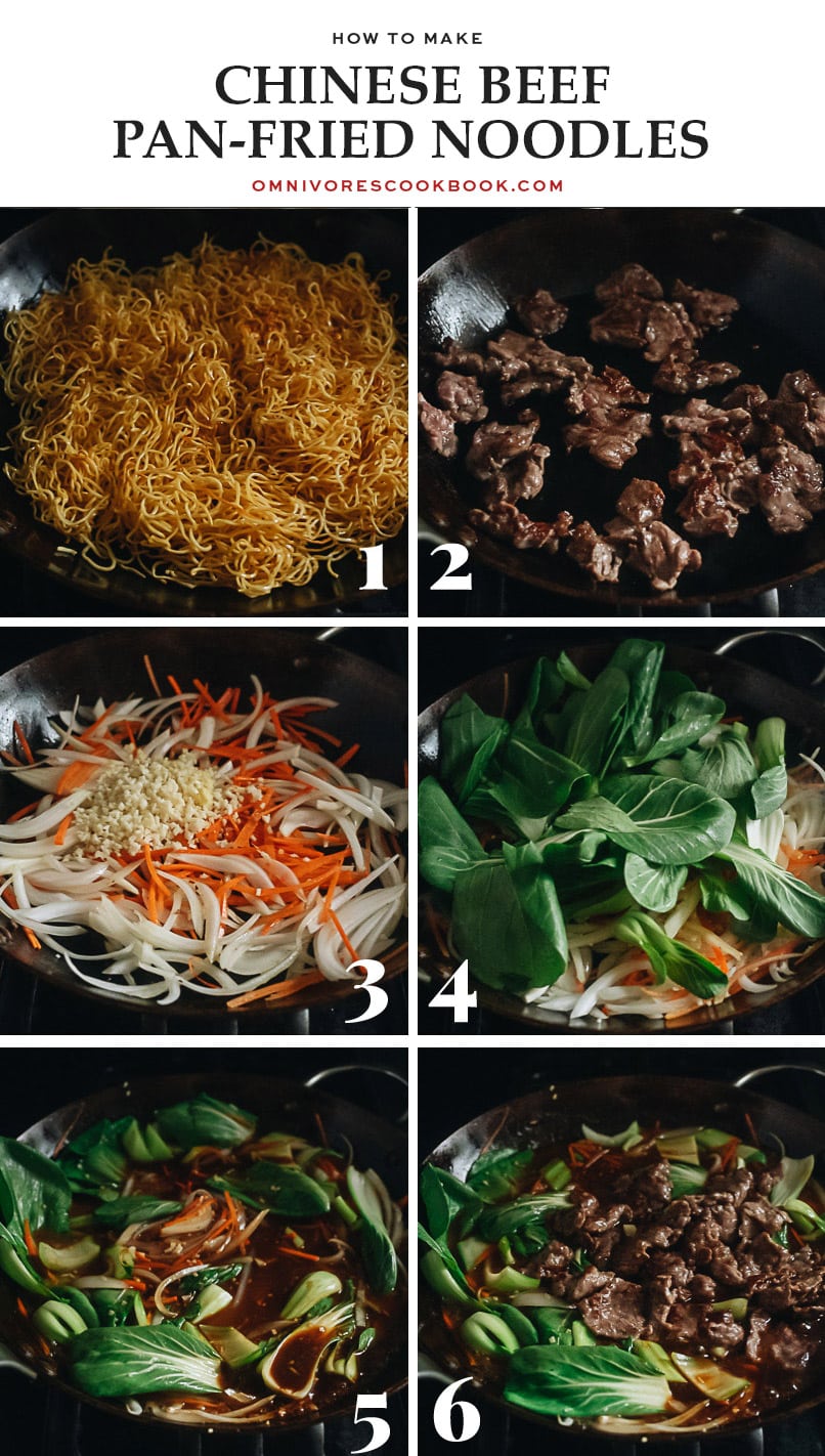 Beef pan fried noodles cooking step-by-step