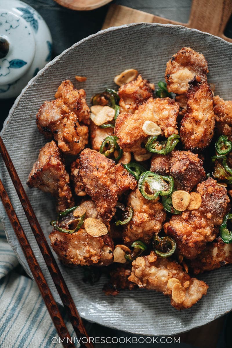 Chinese salt and pepper pork chops in a bowl