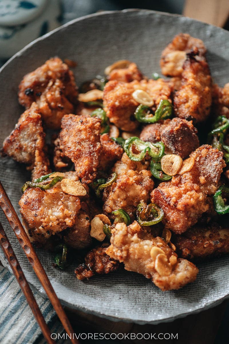 Salt and pepper pork close-up