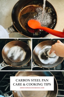 In this carbon steel pan care post, I share how to clean the carbon steel pan after cooking for proper storage. And how to cook with it.
