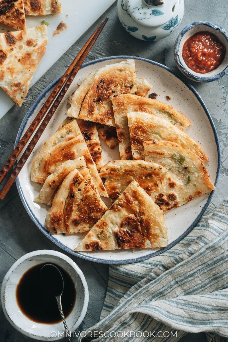 Sliced Chinese scallion pancakes