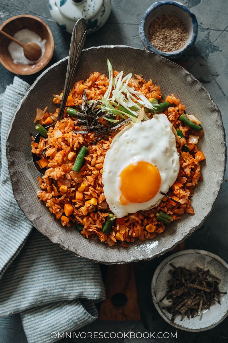 Kimchi fried rice with egg topping