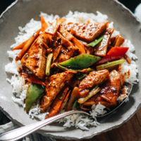 If you aren’t a tofu lover already, you will be after you try this home style tofu. It has a tender texture and crispy crust along with a savory, lightly spicy sauce and crunchy veggies. {Vegan}