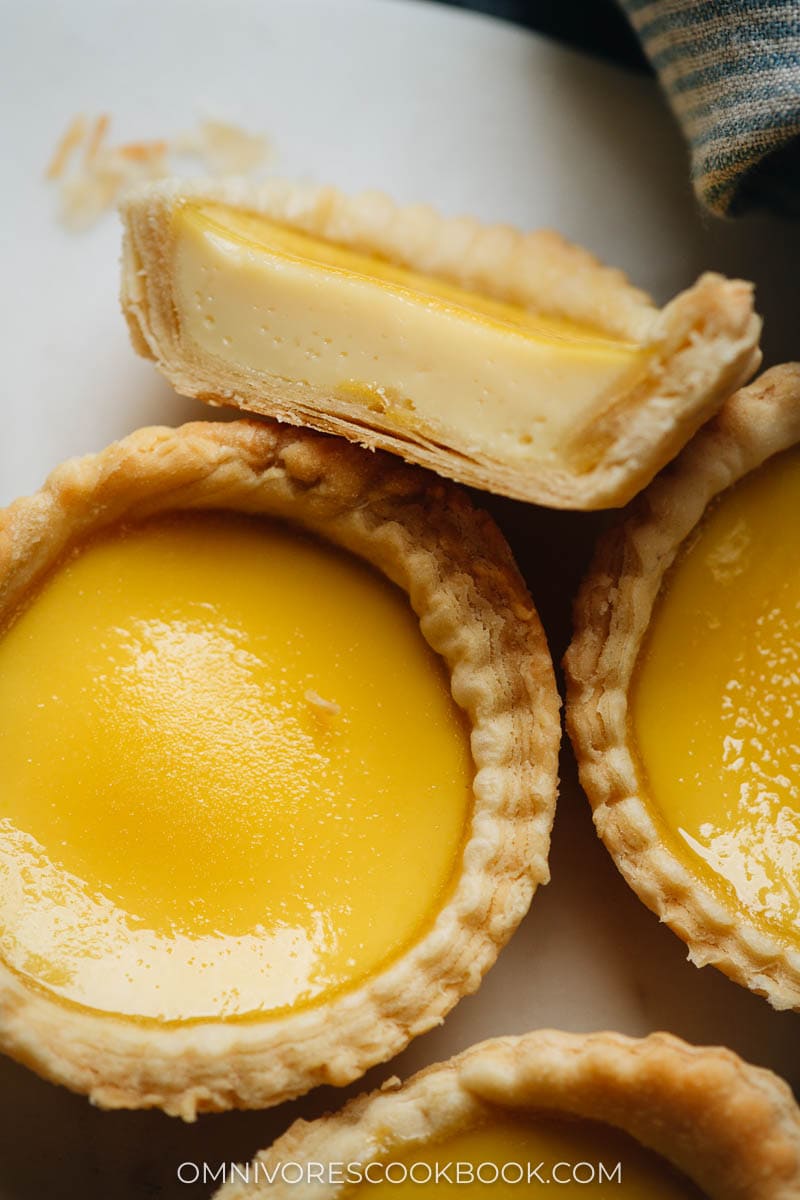 Hong Kong egg tart cut in half