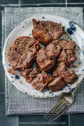 Cut up braised Chinese beef shank