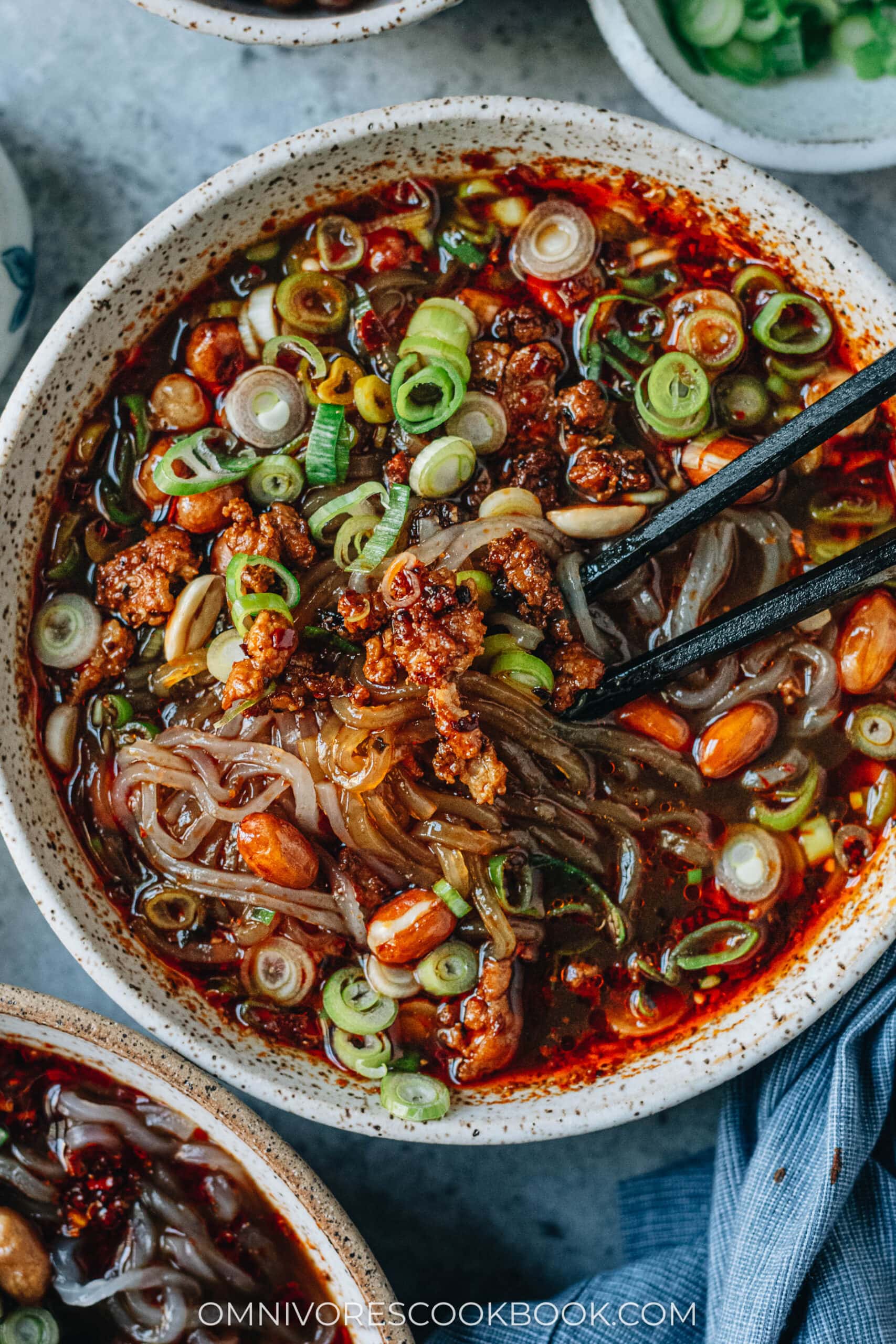 Chinese hot and sour noodle soup close up