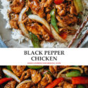 An easy black pepper chicken with juicy tender chicken, crisp vegetables and a rich savory black pepper sauce. It takes no time to put together and tastes better than your usual Chinese restaurant takeout! {Gluten-Free Adaptable}