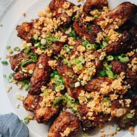 Chinese garlic ribs in a platter