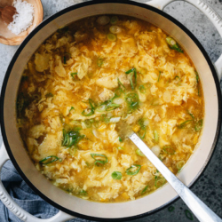 Chinese corn soup is a perfect dish for your weekday dinner because it’s so fast and easy to put together. The silky chicken soup is loaded with egg ribbons, chicken and corn - it’s so rich and satisfying that it can be served as a light main dish. {Gluten-Free adaptable}