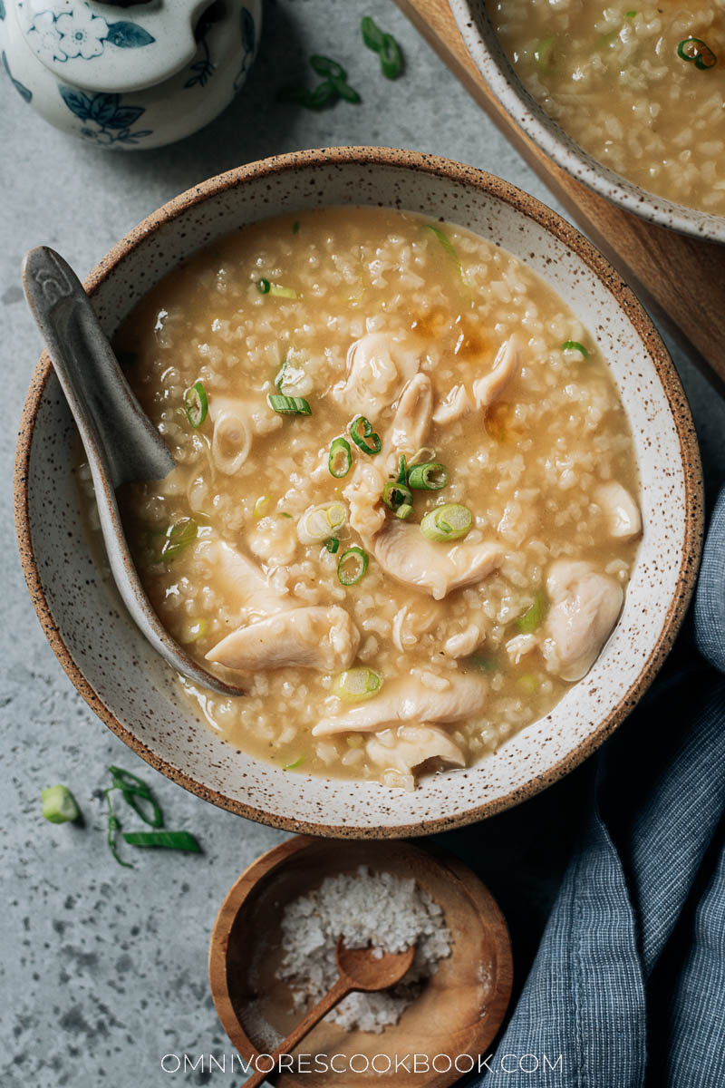 Chicken congee close up