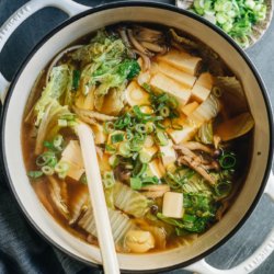 A super fast and easy napa cabbage tofu soup with mushrooms simmered in chicken broth for a comforting and hearty taste. It is a great side dish to add to your dinner table for extra color and nutrition. {Gluten-Free Adaptable}