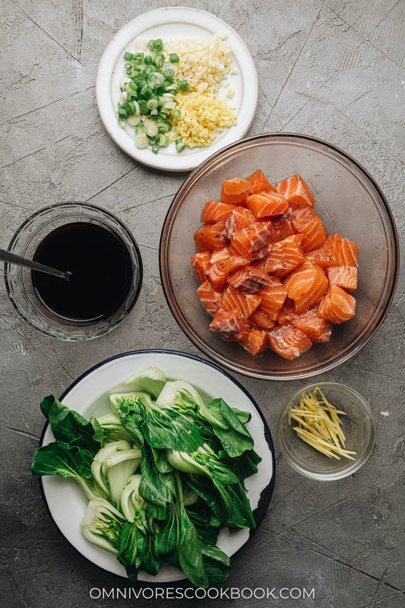 Ingredients for making pan fried salmon