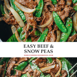 Beef with snow peas features tender juicy steak stir fried with crisp snow peas in a gingery, garlicky brown sauce. It is a satisfying and nutritious dish that takes less than 30 minutes to make - perfect for a weekday dinner. {Gluten-Free Adaptable}