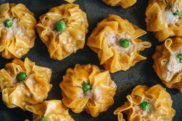 Cantonese shu mai served close up