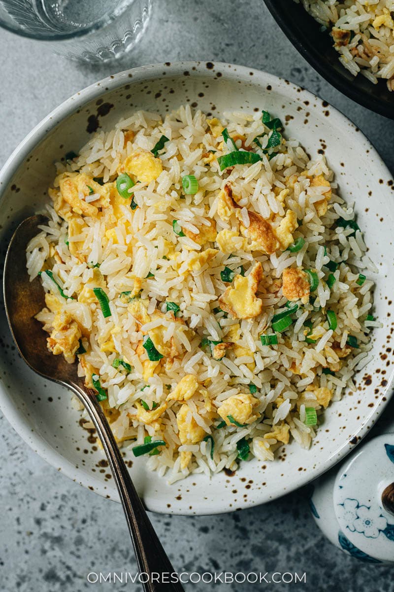 Homemade egg fried rice close up