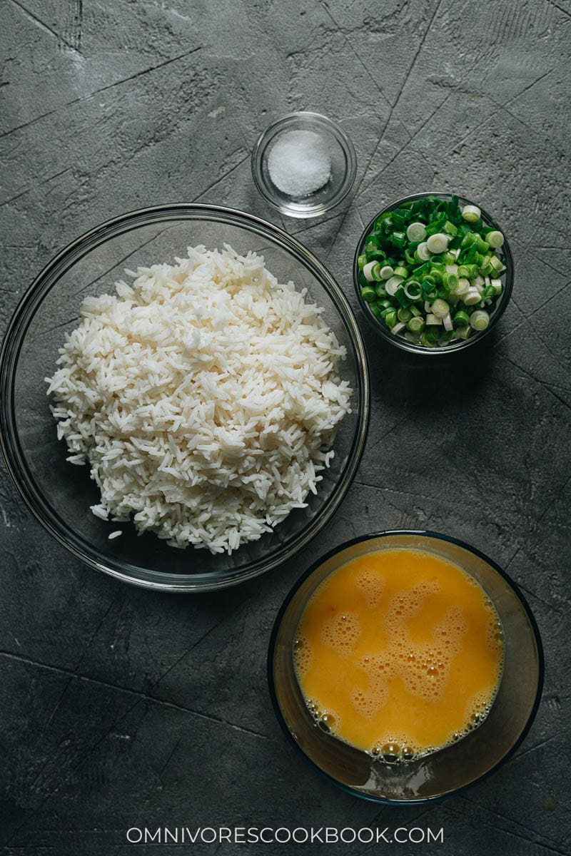 Ingredients for making egg fried rice