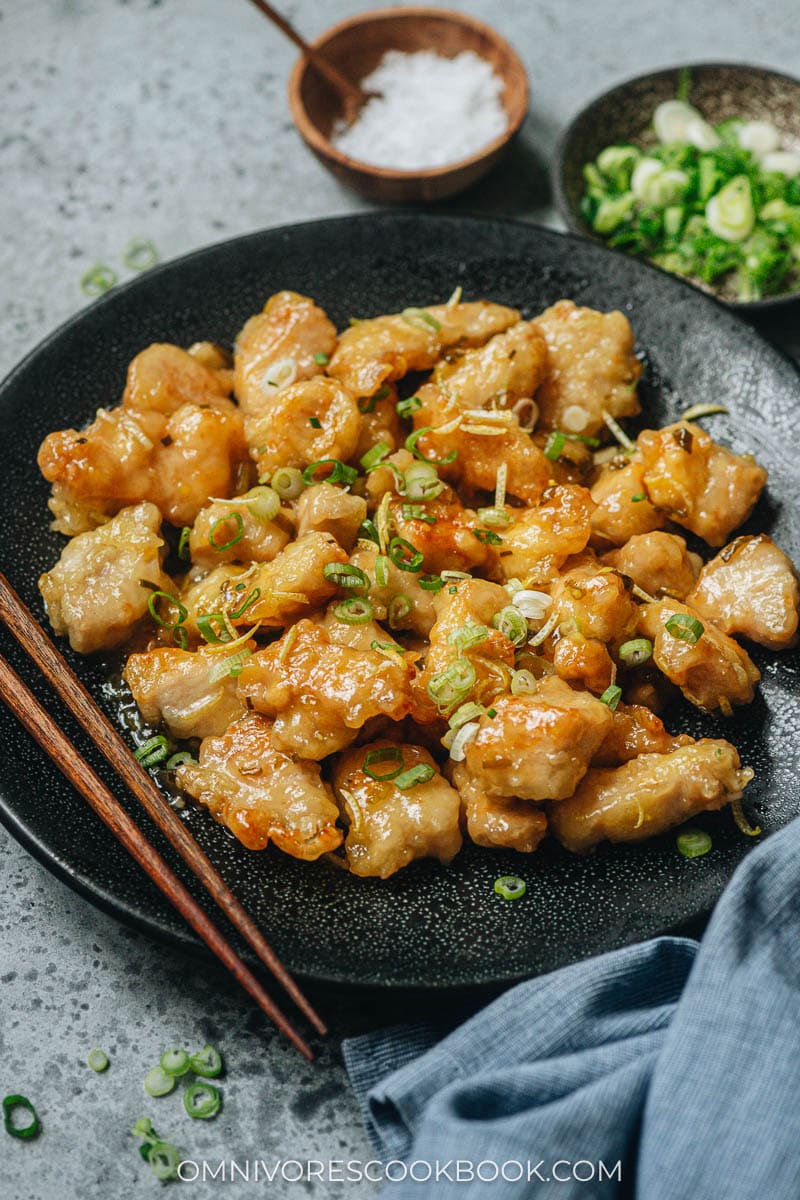 Homemade Chinese lemon chicken in a plate