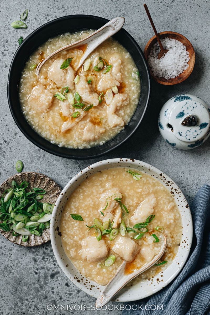 Chinese fish congee with green onion