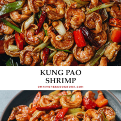 Authentic tasting kung pao shrimp featuring tender juicy shrimp cooked with a spicy, sweet, sour and savory sauce with crunchy peppers and peanuts. Colorful, satisfying, and bursting with a well-balanced spiciness, it is the dish you need to whip up for dinner tonight! {Gluten-Free adaptable}